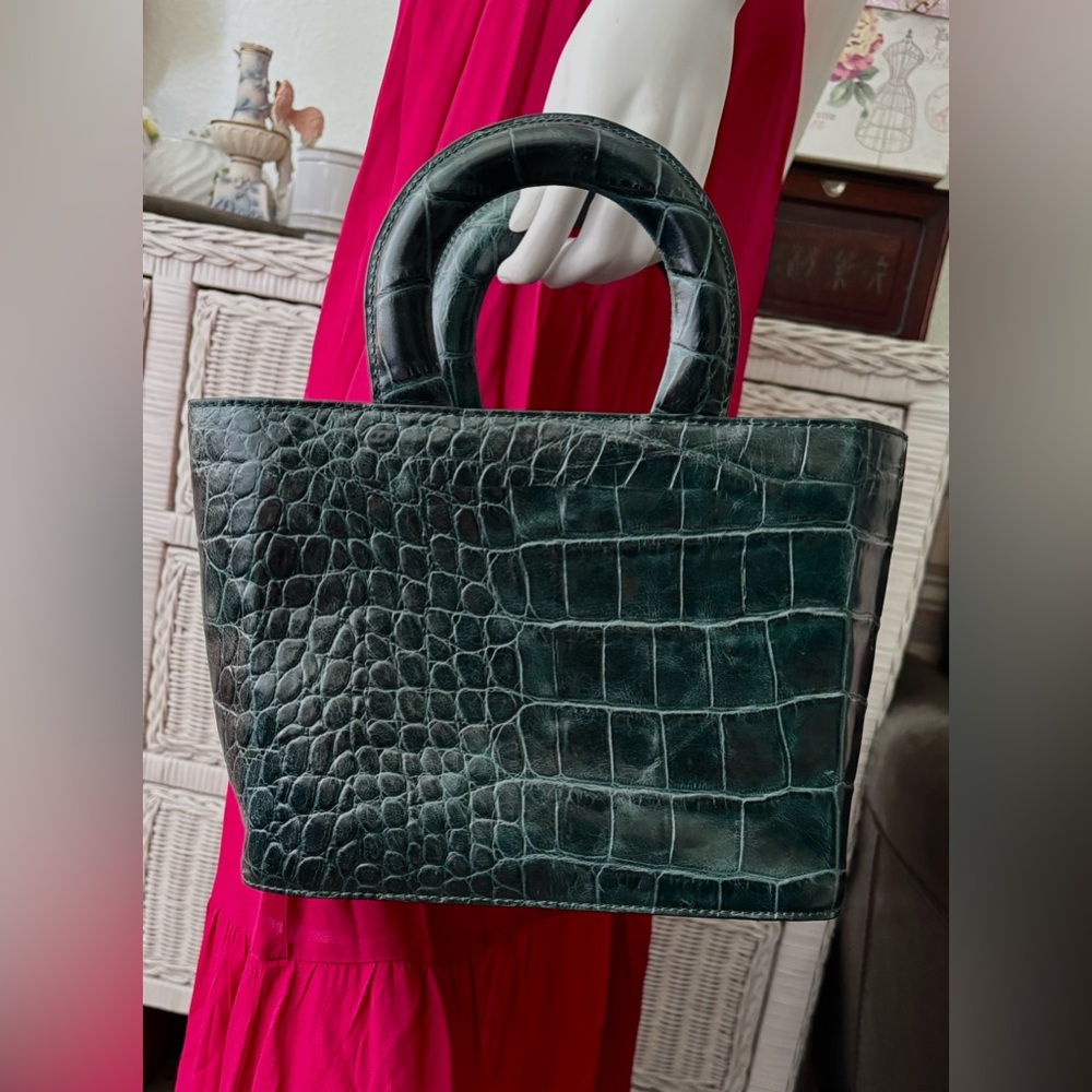 Staud Nic Croc Embossed Green Leather Crossbody/Hand Bag Retractable Pouch O/S